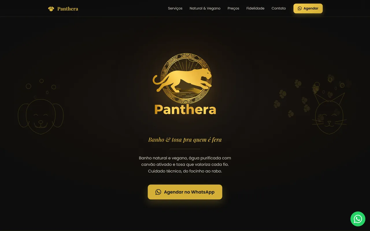 Página inicial do site do petshop Panthera